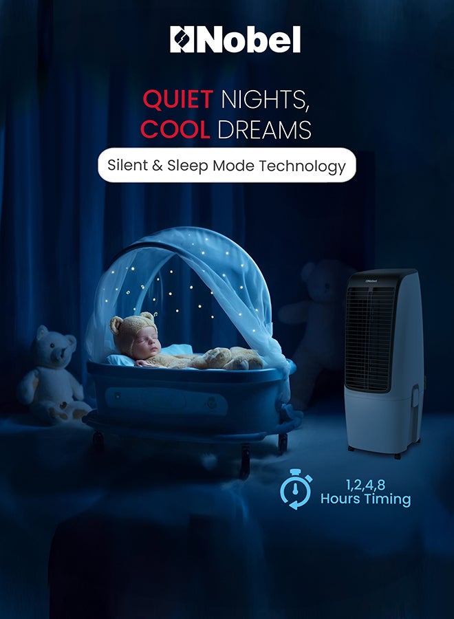 Nobel Air Cooler , 20L Capacity, Detachable Water Tank, 3 Wind Modes, 4 Wind Speeds, Touch & Remote Control, Honeycomb Filter, Automatic Shutdown, Silent Operation 20 L 110 W NAC400 White - Image 5
