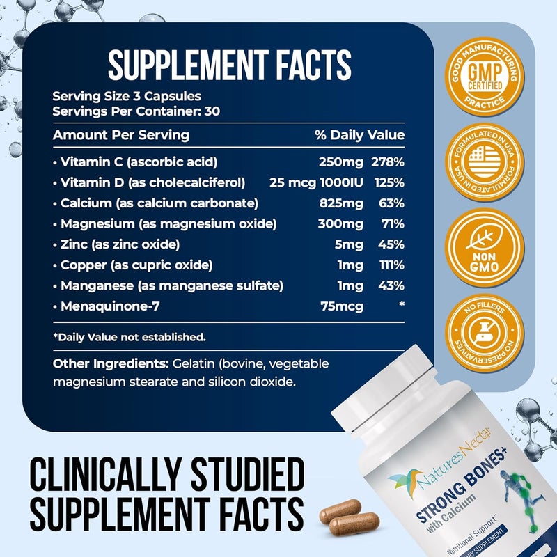 Natures Nectar Bone  Joint Supplements for Men  Women  Supports Bone Health Strength  Growth with Calcium Vitamin D Magnesium  Strontium  Bone Builder Formula for Maximum Absorption 90 Caps - Image 2