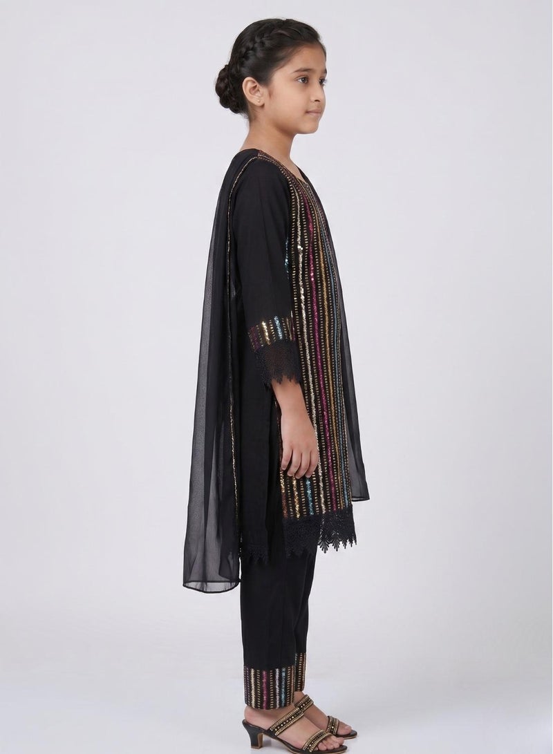babyqlo Girls Black Kurta Pant Set With Dupatta - Image 3