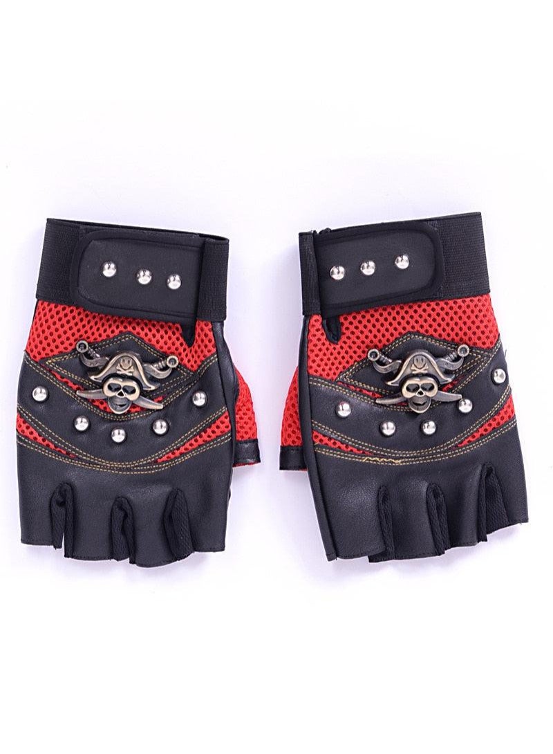 AROAQ Punk Skulls Rivet Pu Leather Gloves Men Women Fashion Hip Hop Gym Half Finger Gloves Summer Cycling Motorcycle Accessories Red - Image 5