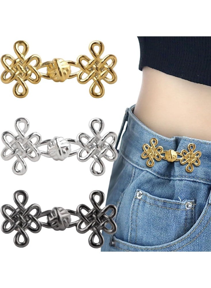 6 Set Pant Waist Tightener Button, Chinese Knot Jean Waist Tightener Adjustable Waist Buckle, Decorative Waist Adjuster for Loose Pants Button Tightener,Waist Cincher Clip Jean Buttons for Loose Jeans - Image 1