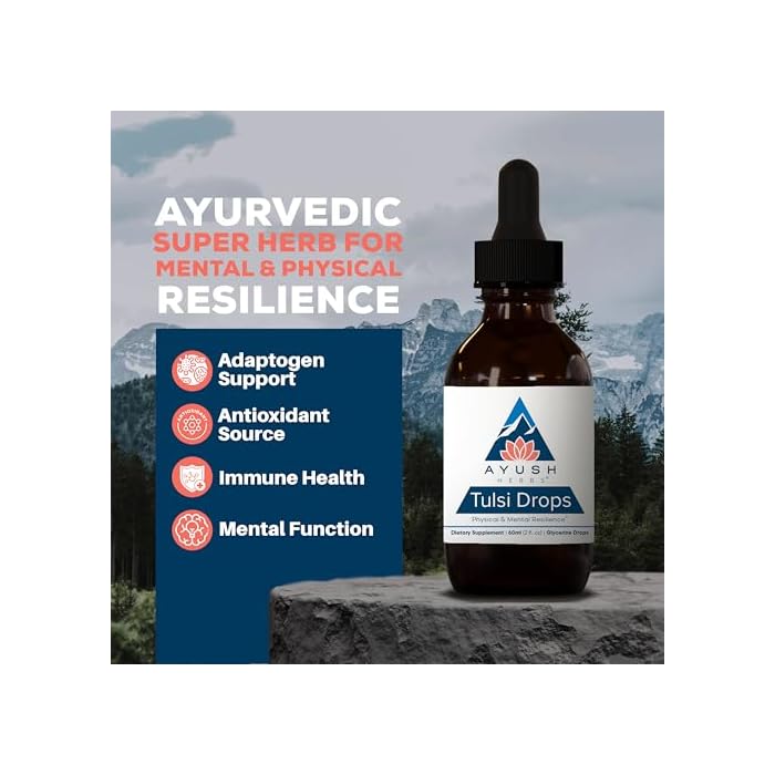 Ayush Herbs Tulsi Drops - Alcohol-Free Tulsi Drops, Holy Basil Gylcerite, Natural Immune-Support Drops for Kids & Adults, Calm & Focus Booster - 2 Fl Oz (80 Servings) - Image 2