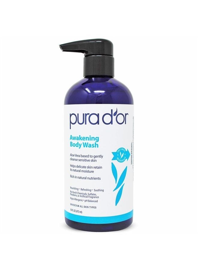 Pura d'or - Awakening Body Wash (16oz) with Aloe Vera, Chamomile, Lavender, Tea Tree and Natural Nutrients - pH Balanced for Moisturized Soft, Fresh-Feeling Skin, All Skin Types, Men & Women - Image 1