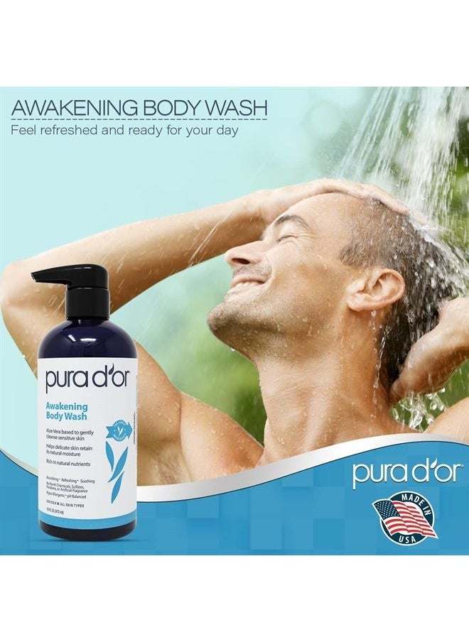 Pura d'or - Awakening Body Wash (16oz) with Aloe Vera, Chamomile, Lavender, Tea Tree and Natural Nutrients - pH Balanced for Moisturized Soft, Fresh-Feeling Skin, All Skin Types, Men & Women - Image 1