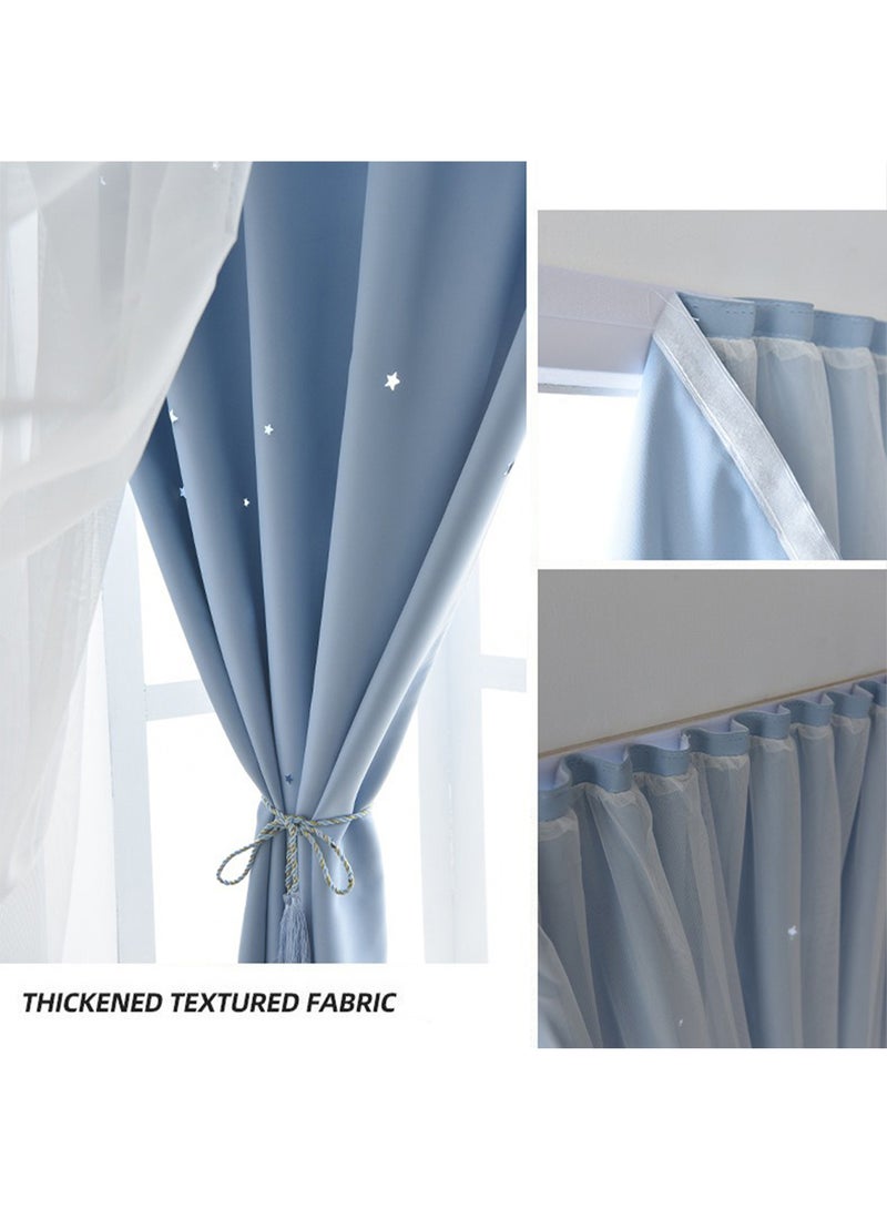 ستائر تعتيم نجوم مزدوجة الطبقات بشريط فيلكرو، لوحة واحدة بدون قضبان ستائر نافذة لغرفة النوم وغرفة المعيشة وباب الحمام وخزانة الملابس (بيج، 100 عرض × 150 ارتفاع سم) - Image 2