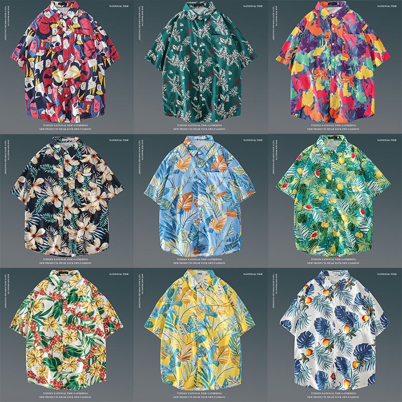 Japanese Style Ins Hong Kong Style Summer Short-Sleeved Floral Shirt Men'S Retro Loose Shirt For Hawaiian Beach Couples Women'S Loose Shirt - Image 3