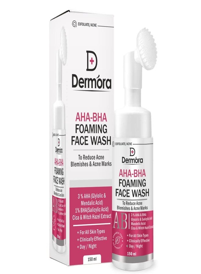 DERMORA AHA BHA Foaming Brush Application Face Wash with 3% AHA(Glycolic and Mendalic acid),1% Salicylic Acid (BHA) Cica Water Silicon,150 ml - Image 2