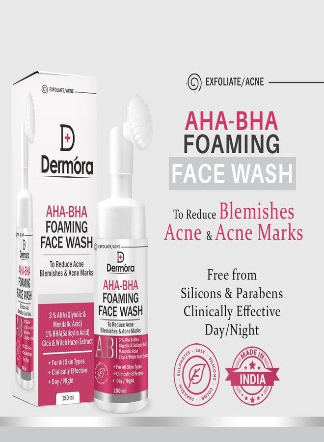 DERMORA AHA BHA Foaming Brush Application Face Wash with 3% AHA(Glycolic and Mendalic acid),1% Salicylic Acid (BHA) Cica Water Silicon,150 ml - Image 3