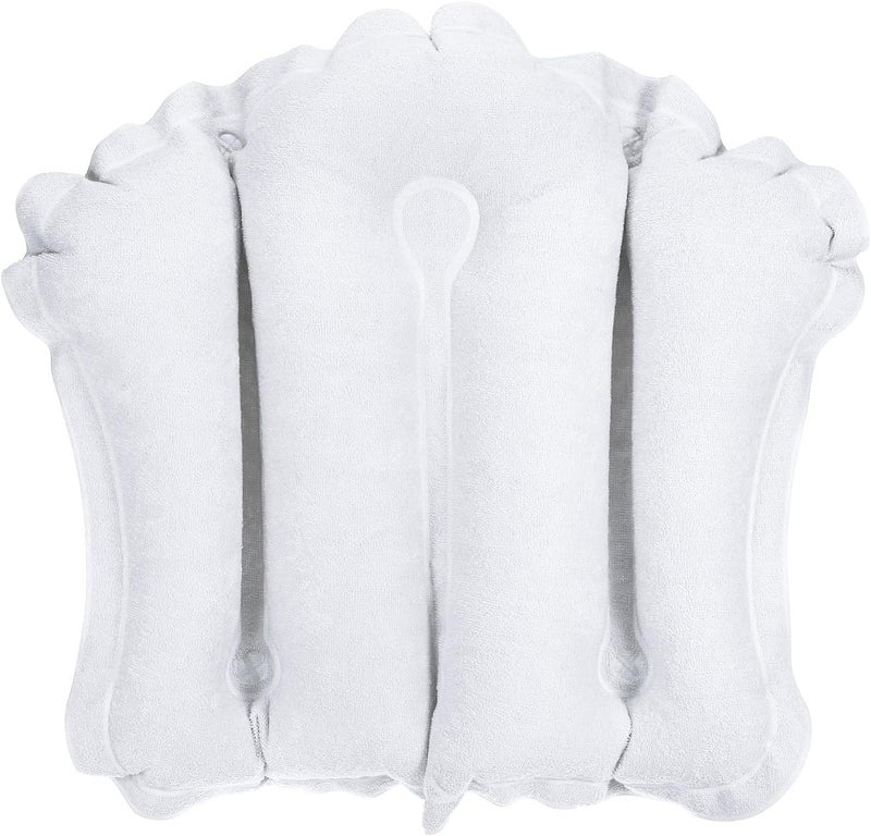 PATIKIL PATIKIL Inflatable Bath Pillow with Suction Cups, Terry Cloth Covered Shell Shape Bath Pillow Neck Support for Bathtub Hot Tub, White 