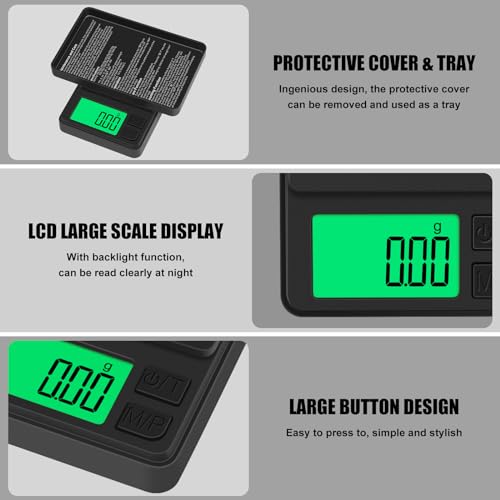 Diyife Digital Pocket Scale 1000g x 0.01g, Diyife Portable Precision Gram Scale Jewelry Scale with Protective Cover, Auto-Off, Backlit LCD, 7 Units Tare, for Food, Kitchen, Coffee, Battery Included - Image 3