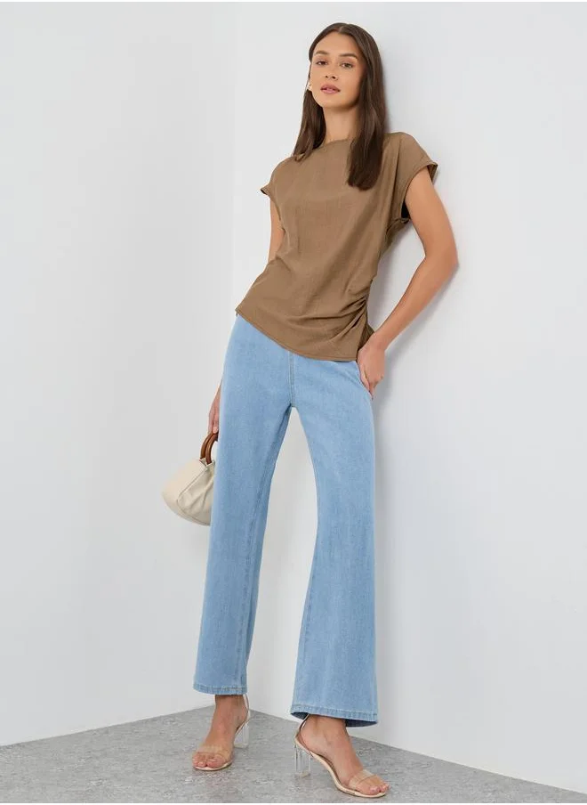 ستايلي Styli Textured Linen Look Blouse with Side Ruched Detail