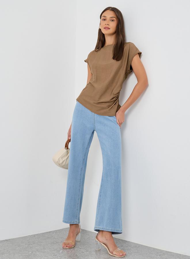 ستايلي بلوزة ستايلي بنقشة كتان مع تفاصيل كشكش جانبي - Image 2