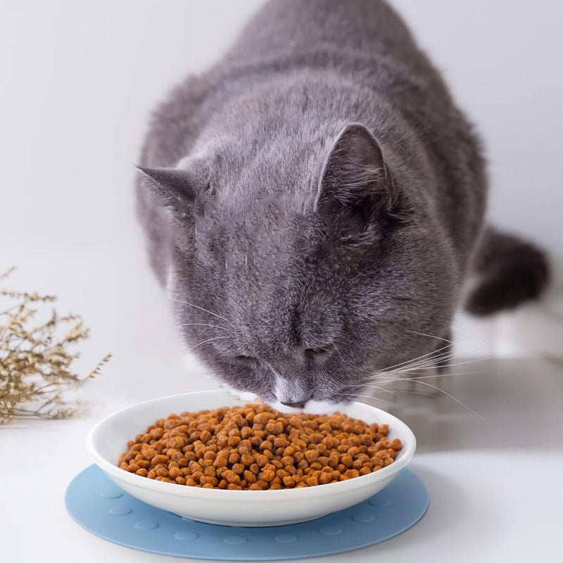 Set of 3 Ceramic Cat Bowls with Fishbone Motif, Includes Puppy Feeding Dish and Non-Slip Mats for Water and Food - Image 4