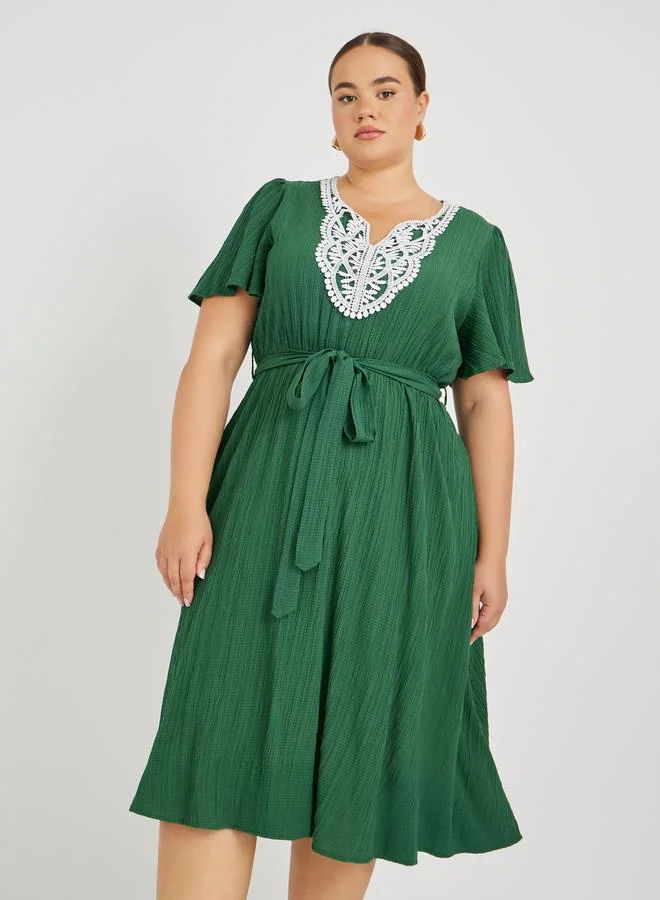 Styli Lace Trimmed Dress