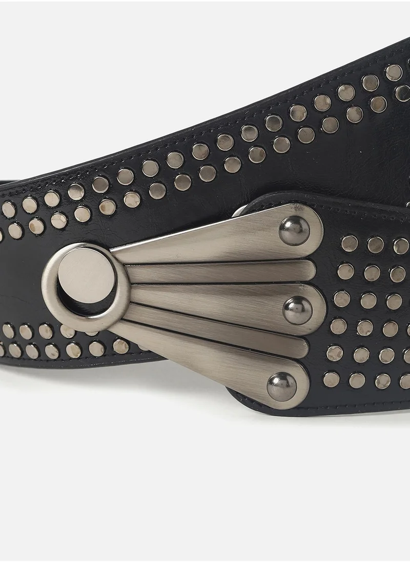 صوص هاوت Black Textured Stretch Waist Belt