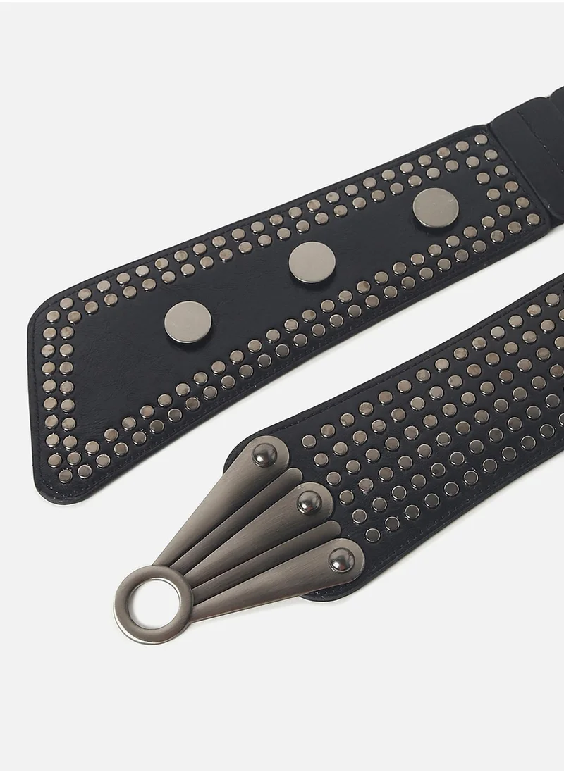 صوص هاوت Black Textured Stretch Waist Belt