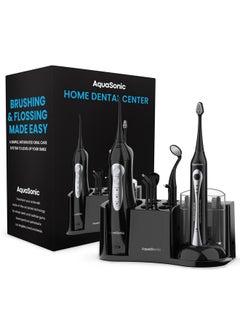 Aquasonic AquaSonic Home Dental Center Rechargeable Power Toothbrush & Smart Water Flosser - Complete Family Oral Care System - 10 Attachments and Tips Included - Various Modes & Timers (Black)  - Image 1