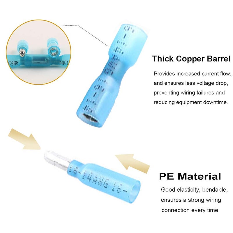 Teansic Heat Shrink Bullet Connectors, 100 Pcs Female Male Electrical Butt Terminals, Insulated Waterproof Marine Connectors for Watercraft, Electronics, Automotive AWG 16-14 - Image 3