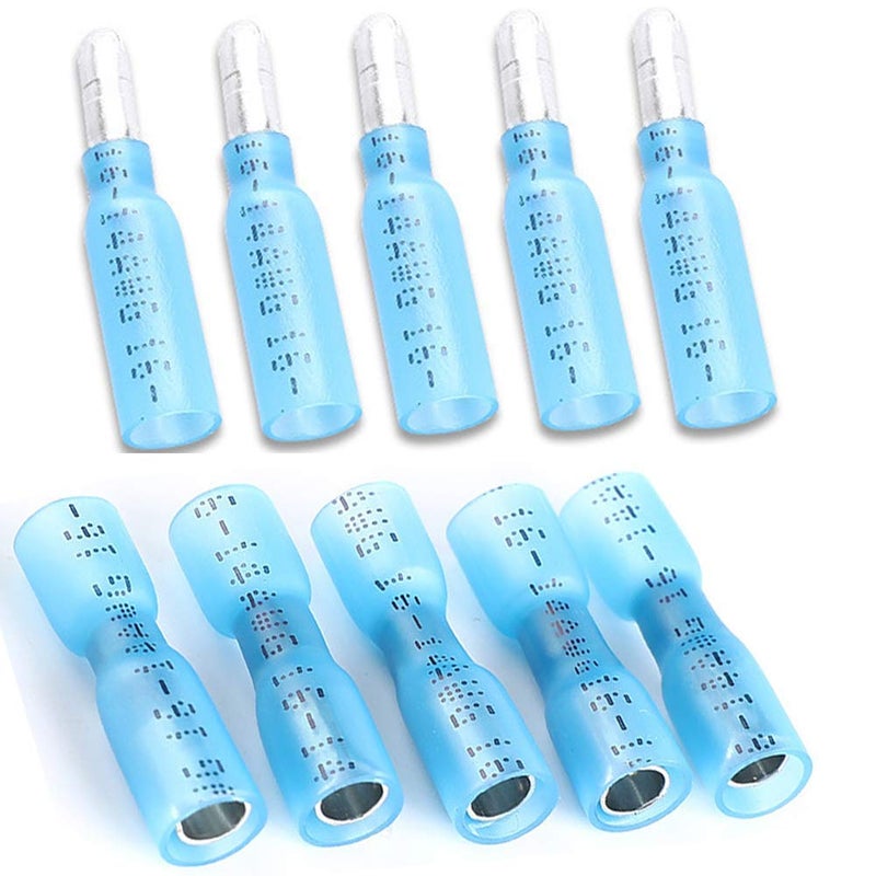 Teansic Heat Shrink Bullet Connectors, 100 Pcs Female Male Electrical Butt Terminals, Insulated Waterproof Marine Connectors for Watercraft, Electronics, Automotive AWG 16-14 - Image 1