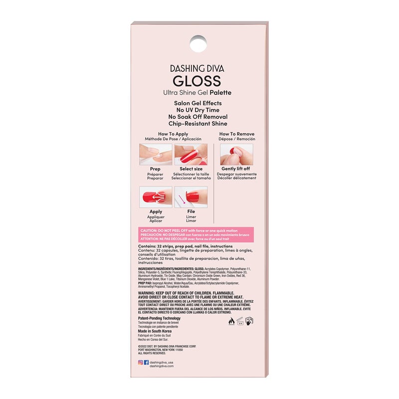 Dashing Diva Gloss Nail Strips - Gleam Queen | UV Free, Chip Resistant, Long Lasting Gel Nail Stickers | Contains 32 Nail Wraps, 1 Prep Pad, 1 Nail File - Image 2
