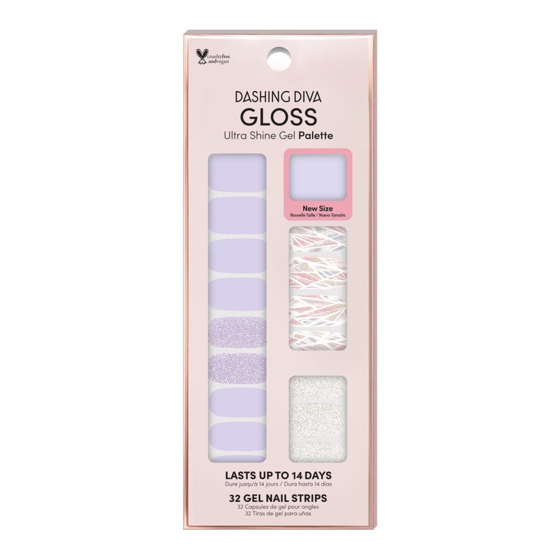 Dashing Diva Gloss Nail Strips - Gleam Queen | UV Free, Chip Resistant, Long Lasting Gel Nail Stickers | Contains 32 Nail Wraps, 1 Prep Pad, 1 Nail File - Image 1