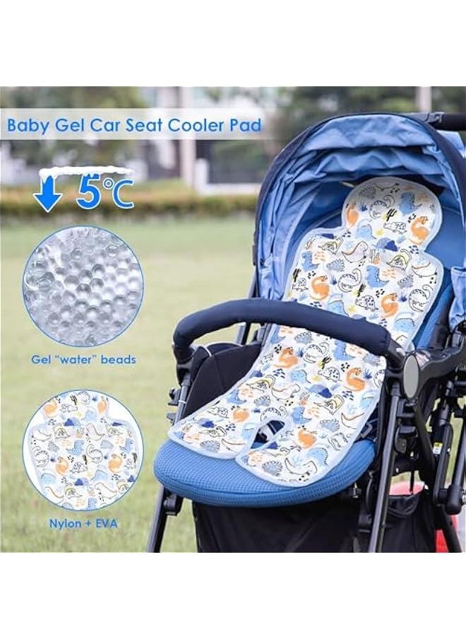 Gonice Baby Pushchair Seat Ice Liners, Infant Car Seat Insert, Baby Gel Seat Cooler Pad, Universal Fit Baby Stroller Cooling Cushion for Summer, Cooling Mat for Pushchair (Blue Dinosau)  - Image 2