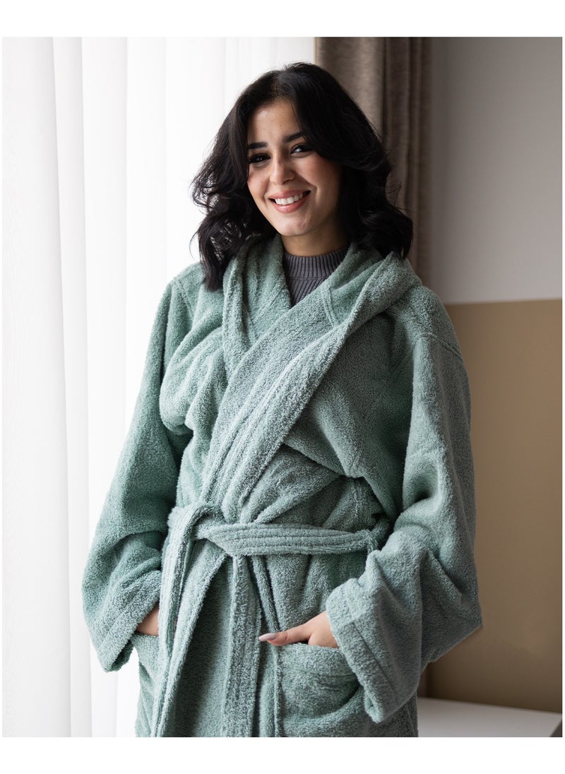 More cottons Mint Plain Bathrobe with 2 pockets& belt  - Image 3