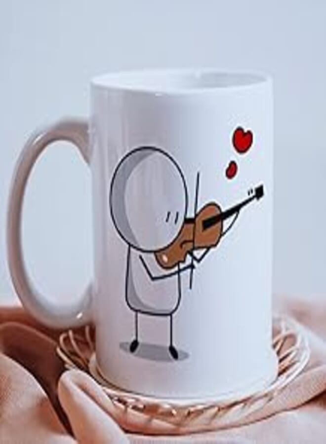 The Earth Store Cuddle Series Violin Printed Cute Coffee Mug for Loved Ones, Couple 350 ML Ceramic Coffee Mug Gift for Friendhship Day, Valentines Day,Birthday