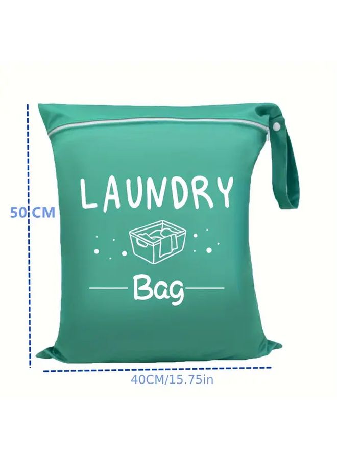 Green Travel Laundry Bag with Drawstring Wet Dry Separation 19 69x15 75 Inches - Image 3
