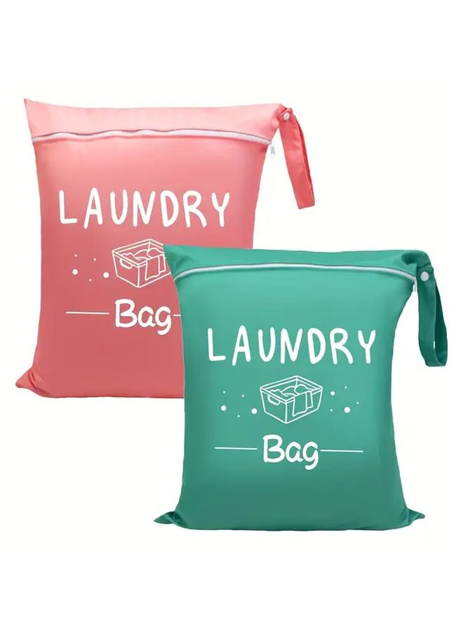 Green Travel Laundry Bag with Drawstring Wet Dry Separation 19 69x15 75 Inches - Image 2