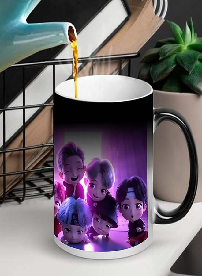 Funky Store BTS Cartoons Bangtan Sonyeondan Kpop Music Band Printed Ceramic, Magic Black Coffee Mug of 11oz (Multicolour) 330 ML