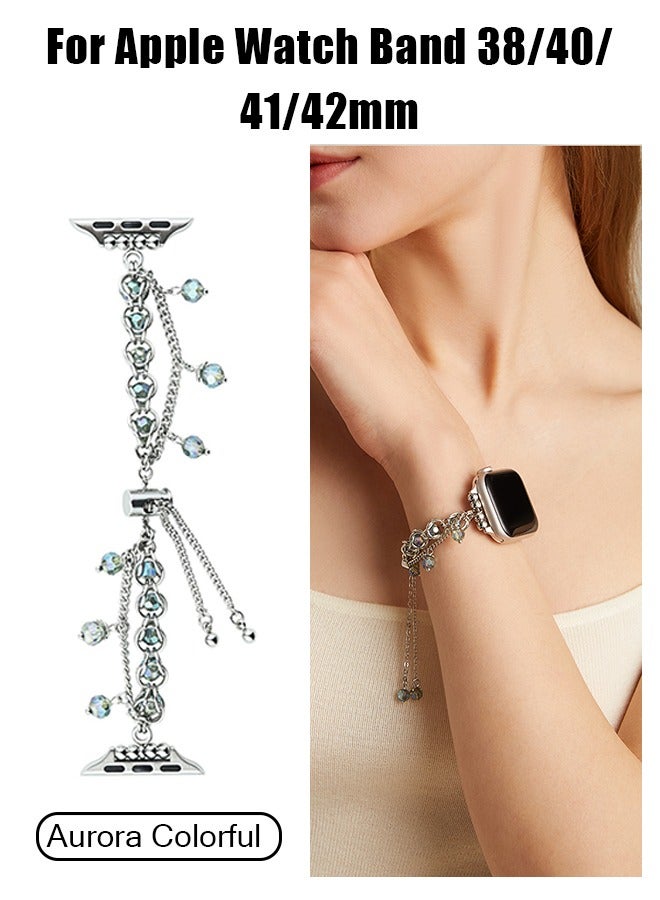 OLYSON Beaded Bracelet Band Compatible for Apple Watch 38mm 40mm 41mm 42mm, Adjustable Bling Crystal Pearl Beads Handmade iWatch Band Series 11 10 9 8 7 6 SE 5 4 3 2 1, magical wonderland Crystal Bracelet Strap for Apple Watch - Image 1