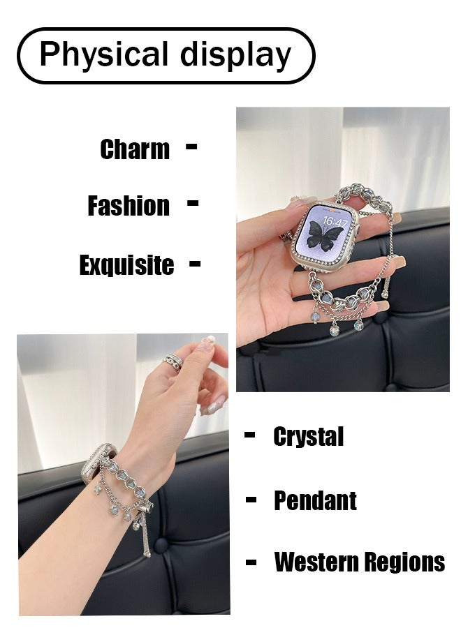 OLYSON Beaded Bracelet Band Compatible for Apple Watch 38mm 40mm 41mm 42mm, Adjustable Bling Crystal Pearl Beads Handmade iWatch Band Series 11 10 9 8 7 6 SE 5 4 3 2 1, magical wonderland Crystal Bracelet Strap for Apple Watch - Image 3