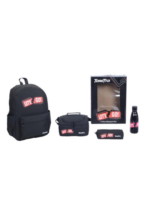 4-Piece Let's Go Printed Zipper Closure Backpack Set Black and Red FKGE-SET-2124