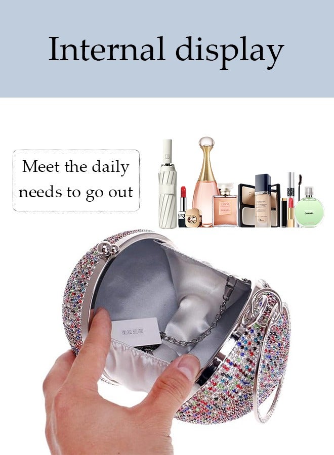 Loquat Ball Shape Clutch Purse Party Handbag Rhinestone Ring Handle Evening Bag  - Image 5