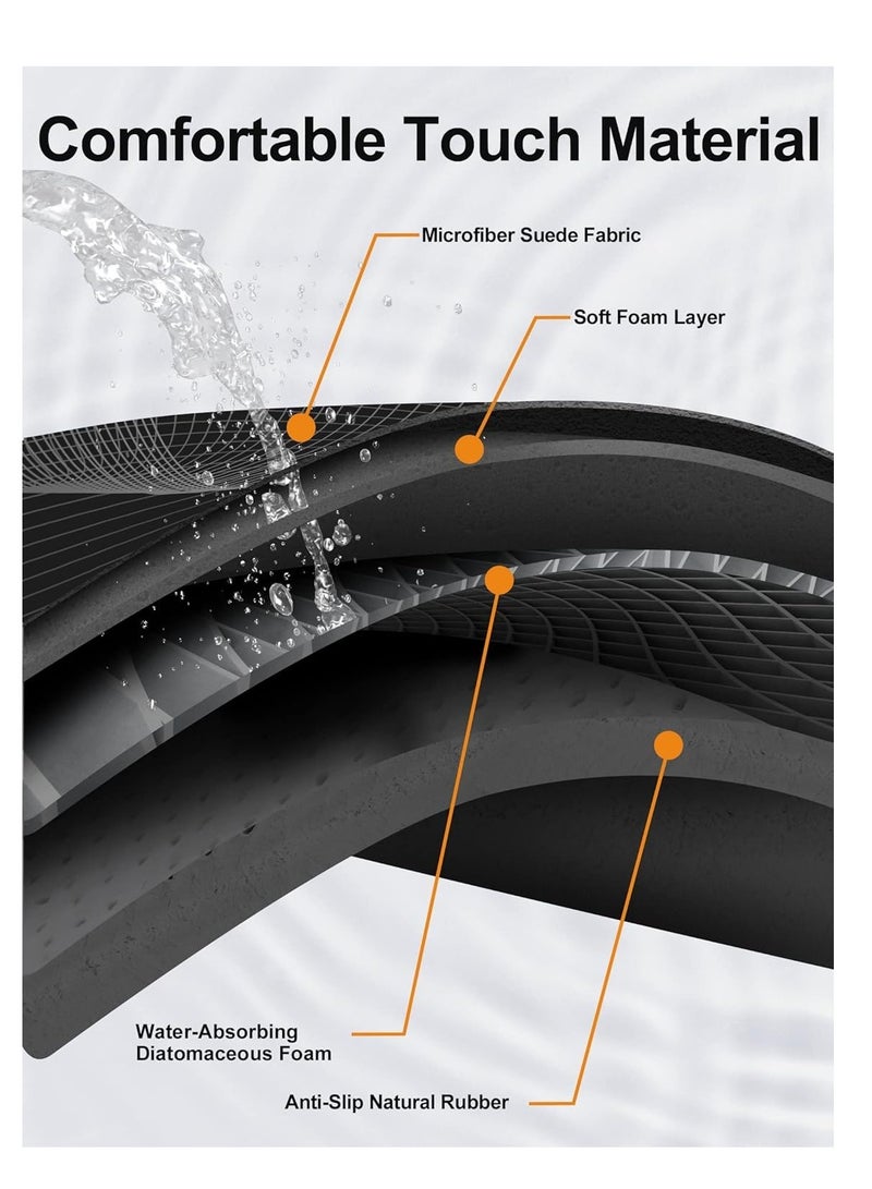 تراسل سجادة حمام غير قابلة للانزلاق وسجادة حمام من التراب الدياتومي الترابي غير القابل للانزلاق وسجادة حمام من التراب الدياتومي فائقة الامتصاص لحوض الاستحمام سريعة الجفاف ومطاطية رقيقة مدعمة بمطاط قابلة للغسل تناسب أسفل الباب - Image 5