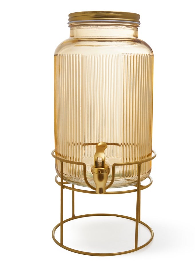 Fissman Glass Beverage Dispenser with Stand 5.8L, Golden Lid and Spigot, Leak-Proof Transparent Beverage Dispenser, Ideal for Lemonade, Juice, Tea, and Party Drinks  - Image 1