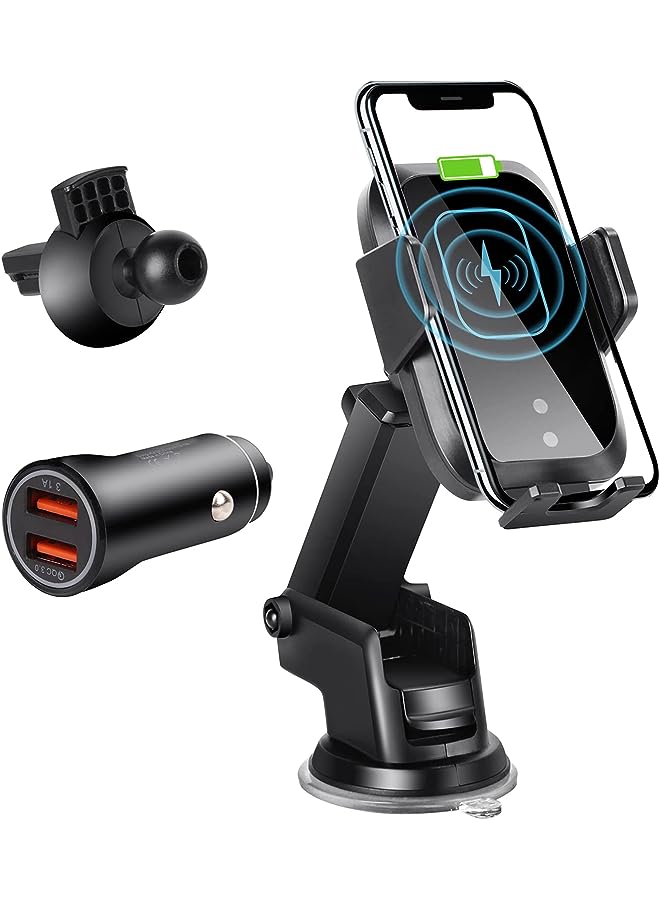 AccLoo Wireless Car Charger, 15W Qi Fast Charging Auto-Clamping Car Charger Mount, Car Air Vent Phone holder for iPhone14 Pro Max/14 Pro/14/13/12/11, Galaxy S22/S21+/S20 Ultra（Include QC3.0 Adapter） - Image 1