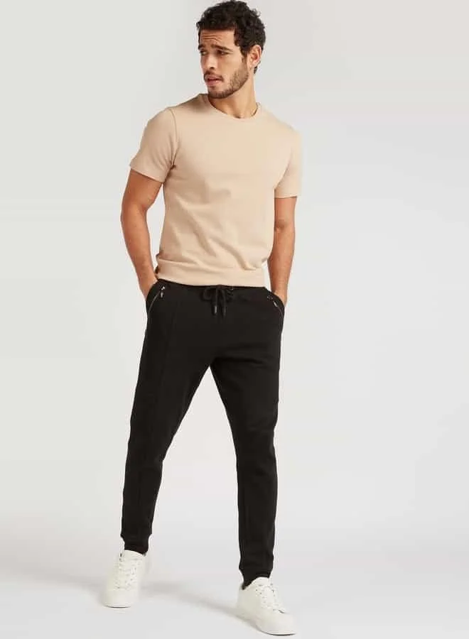 Iconic Iconic Textured Slim Fit T-shirt with Crew Neck and Short Sleeves