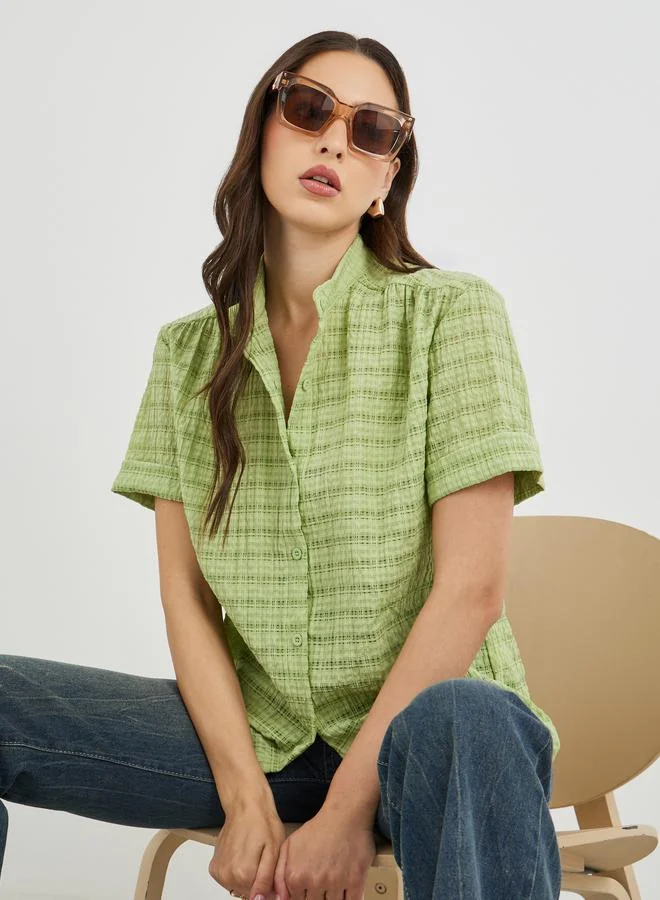 Take Two Take Two Textured Stand Collar Short Sleeve Shirt