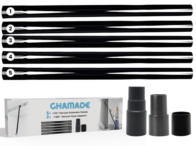 5Pack 125 Inch Vacuum Extension Wands plus 138 to 114 Vacuum Hose Adapter 125 Inch Shop Vac Extension Tubes Accessories and Attachment 32mm 35mm Replacement Vacuum Cleaner Pipe Tubes