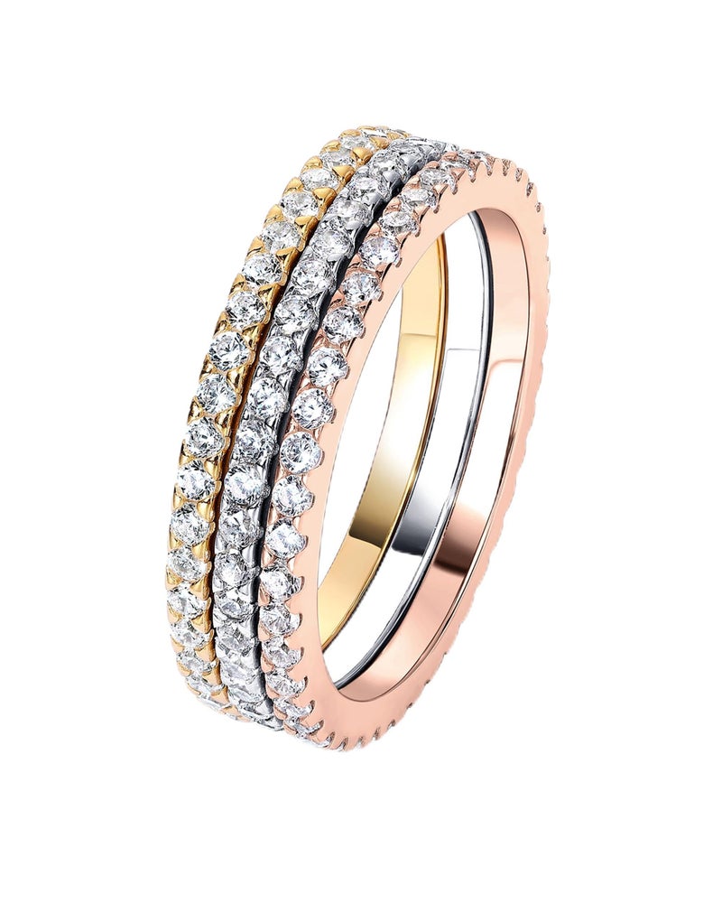 PAVOI 14K Gold Plated 925 Sterling Silver CZ Simulated Diamond Stackable Ring Eternity Bands for Women (Plated Set, 6) - Image 1