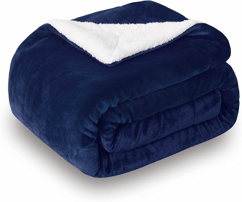 SOCHOW Sherpa Fleece Throw Blanket DoubleSided Super Soft Luxurious Plush Blanket Queen Size 90 inchx90 inch Navy Blue