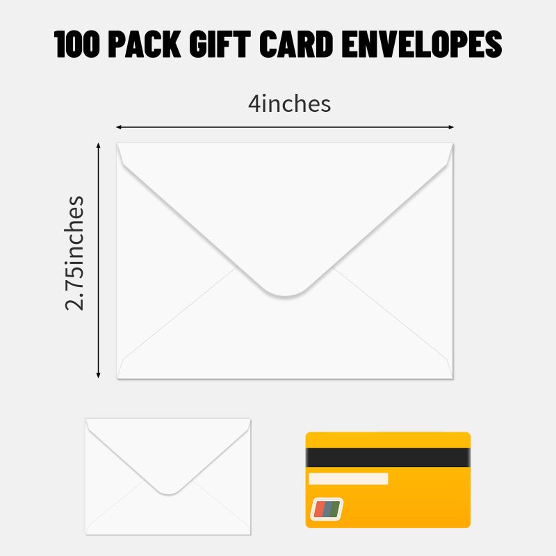 Ouzoustate 100 Pack Gift Card Envelopes 4 x 2.75" Mini Envelopes 120GSM Small Paper Business Gift Card Sleeves Bulk,Tiny Little Greeting Card Envelope Pockets for Invitation (White) - Image 2