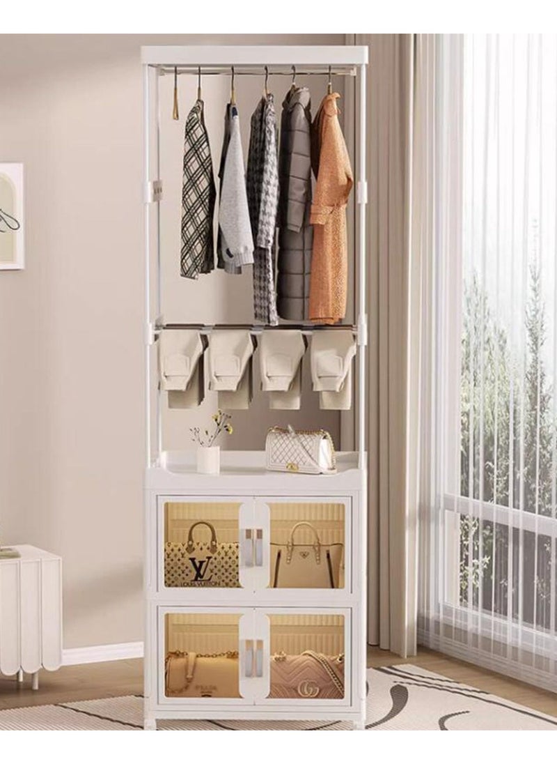 5 in 1 Tall Clothes Rack Storage Cabinets Plastic Foldable Wardrobe Garment Rack Shelves Stand Dresser Clothes Drying Rack ,with Wheels