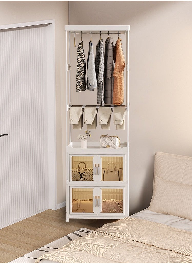 5 in 1 Tall Clothes Rack Storage Cabinets Plastic Foldable Wardrobe Garment Rack Shelves Stand Dresser Clothes Drying Rack ,with Wheels