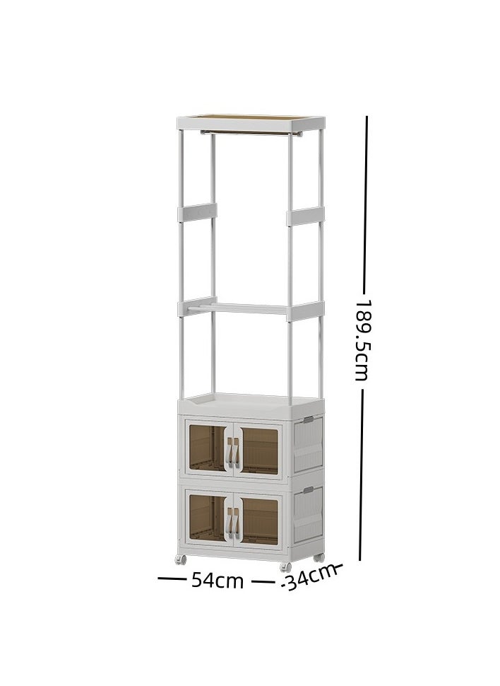 5 in 1 Tall Clothes Rack Storage Cabinets Plastic Foldable Wardrobe Garment Rack Shelves Stand Dresser Clothes Drying Rack ,with Wheels