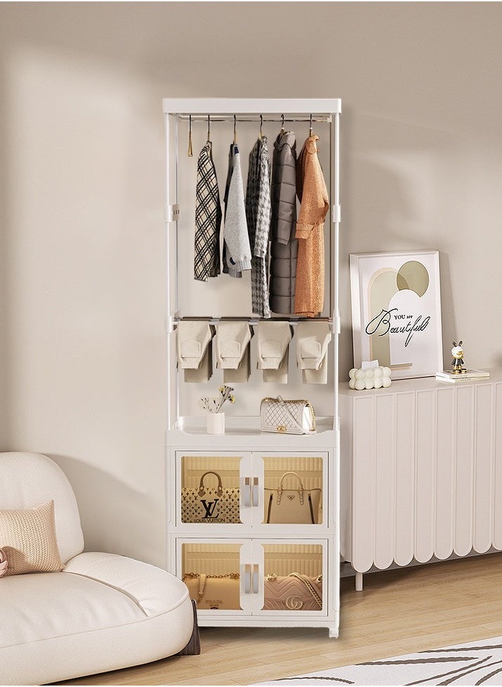 5 in 1 Tall Clothes Rack Storage Cabinets Plastic Foldable Wardrobe Garment Rack Shelves Stand Dresser Clothes Drying Rack ,with Wheels