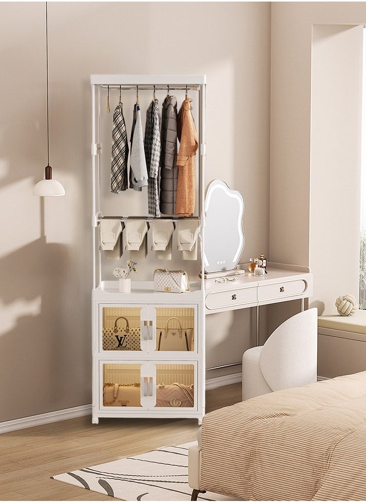 5 in 1 Tall Clothes Rack Storage Cabinets Plastic Foldable Wardrobe Garment Rack Shelves Stand Dresser Clothes Drying Rack ,with Wheels