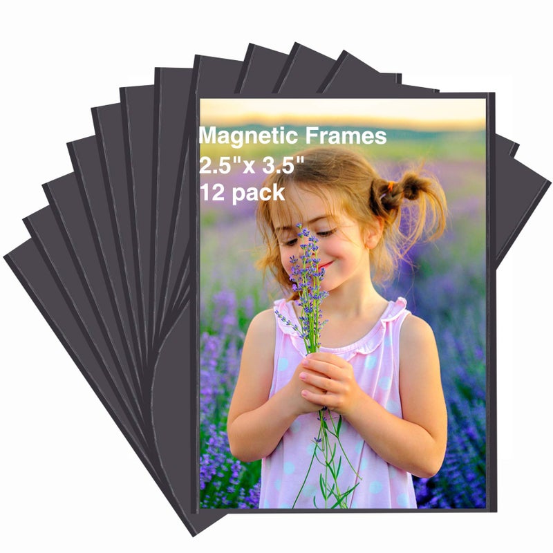 HIIMIEI HIIMIEI 12 Pack Black Small Wallet Magnetic Picture Frames for Fridge Hold 25x35 2x3 Polaroid Instax PhotosLittle Mini Refrigerator Magnet Photo Pockets Sleeves 